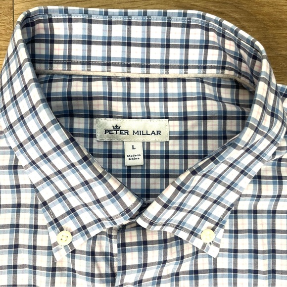 Peter Millar Button Down Shirt Men's Long Sleeve Large‎ Blue Pink Plaid Cotton - Picture 1 of 6